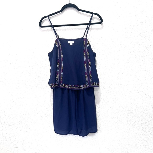 Xhilaration Dark Blue embroidered Sleeveless romper large - Picture 1 of 7